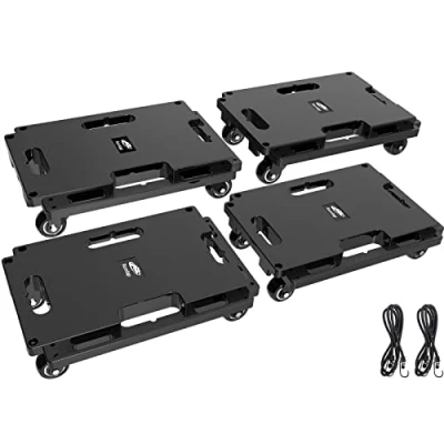 Image of Ronlap Furniture Moving Dolly, Movers with Wheels, Portable Rollers Leg Dollies for Heavy Furniture, 4 Wheels Small Flat Dolly 8 Elastic Ropes, 800 KG Capacity, Pack, Black