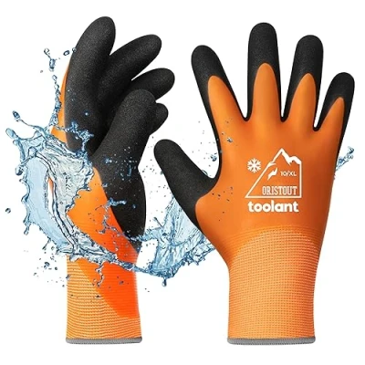 Image of Waterproof Winter Gloves, Thermal Work Gloves for Cold Weather, Touchscreen, Super Grip, Gardening, Fishing, Car Washing, Freezer Orange, X Large