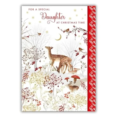 Image of Daughter Christmas Card Special Deer and Winter Forest Scene Artistic Festive Design Finish Made in the UK Eco Friendly