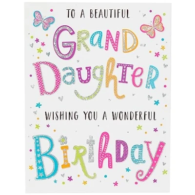 Image of Piccadilly Greetings Regal Publishing C80661 Modern Birthday Card Granddaughter 8 x 6 inches, greypinkredblueoak