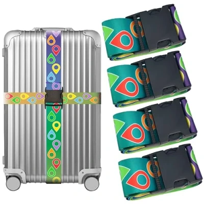 Image of Generic Luggage Strap Suitcase Belt Travel Bag Accessories (Lively Locations 4pack)