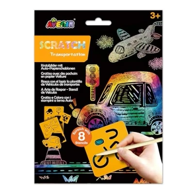 Image of Scratch Book with Stencils Transport Theme, A Combination of Art and for Children Ages 3+, Arts Crafts Children, Orange