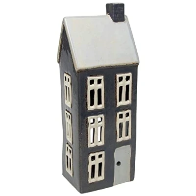 Image of Village Pottery Tall Slate Blue House Tealight Holder
