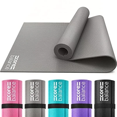 Image of Core Balance Yoga Mat With Strap 6mm Thick Non Slip Foam For Home Exercise (Grey)