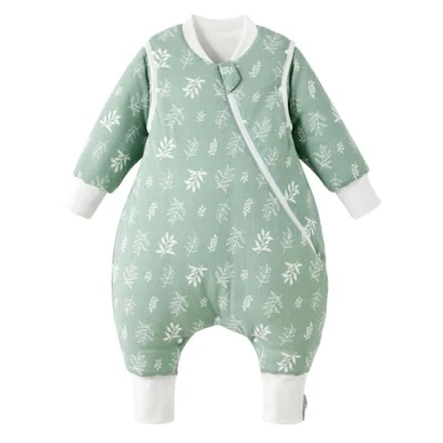 Image of Duomiaomiao Winter Baby Sleeping Bag with Legs 3.5 Tog, Newborn Warm Feet 100% Cotton Toddler Wearable Blanket 12 24 months, Green Leaves