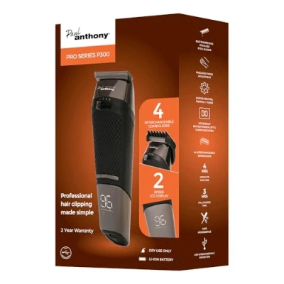 Image of Paul Anthony &#039;Pro Series P300&#039; USB C Lithium Cordless Hair Clipper with LCD Display, Precision Taper Control, 4 Combs #1,#2,#3, #4 H5125