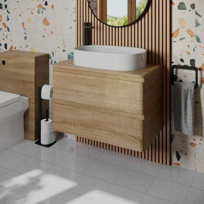 Image of Regis Forma Wood Wall Hung Countertop Vanity Unit with Lorient White Basin 800mm