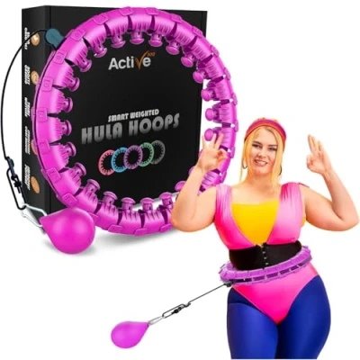 Image of K MART Smart Hula Ring Hoops, Weighted Circle 24 Detachable Fitness with 360 Degree Auto Spinning Ball Gymnastics, Massage, Adult for Weight Loss (Lilac Purple)
