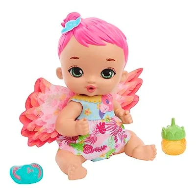 Image of Mattel My Garden Baby Feed and Change Flamingo Doll with Accessories like a Reusable Diaper, Bottle, More Kid Toys, HPD12