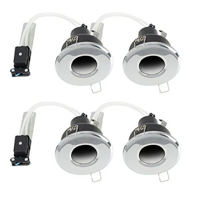 Image of MiniSun Pack of 4 Bathroom/Shower/Soffit IP65 Polished Chrome GU10 Recessed Ceiling Downlights