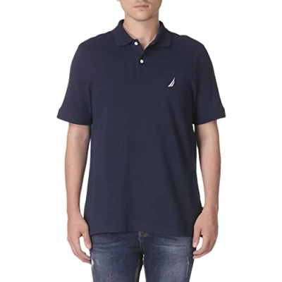Image of Nautica Men&#039;s Short Sleeve Cotton Pique Polo Shirt, Navy Solid, Medium