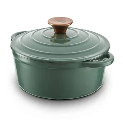 Image of Barbary &amp; Oak Foundry 20cm Round Cast Iron Casserole Dish Verdigris Green