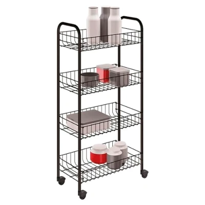 Image of Metaltex Pisa 4 Tier Trolley with Wheels Multipurpose Storage Cart for Home including Kitchen, Bathroom, Office and Garage Grey, 41 x 23 84 Centimetres