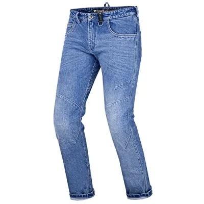 Image of SHIMA DEVON Motorcycle Jeans Ventilated Elastic Slim Fit Riding Trousers Mens with FiberQL Reinforcements, CE Knee and Hips Protectors (Men, Blue, 32 LONG)