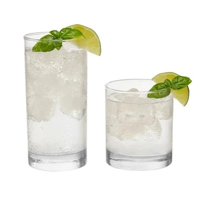 Image of Libbey Province Tumbler and Rocks Glass Set, Elegant Drinkware Glasses Tall Drinking with Modern Lines, Dishwasher Safe Glasses, 16 Piece Assortment