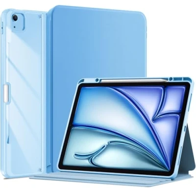 Image of ProCase for iPad Air 13 inch (M2) 2024 &amp; Pro 12.9 6th/5th/4th/3rd 2022/2021/2020/2018; Transparent Back Protective Folio Cover Shockproof Smart Case with Pencil Holder Blue