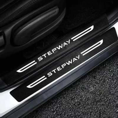 Image of RIDGOEL 4Pcs Car Door Sill Protector for Renault Dacia Sandero Duster Stepway, Carbon Fiber Kick Plates Accessories Automobile Threshold Scuff Plate Steps Welcome Pedal Decorative Strips B