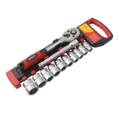 Image of Amtech I0361 Socket Set 3/8, 12pc Chrome Vanadium Steel Metric Wrench Kit, 45 Tooth Ratchet Pack with Quick Release