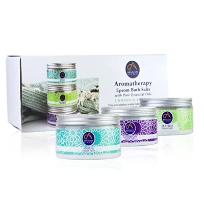 Image of Absolute Aromas Unwind &amp; Soothe Epsom Salt Gift Set 3 x 300g of Goodnight, De Stress with Pure Essential Oils