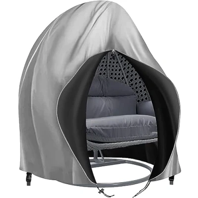 Image of Double Egg Chair Cover Patio Hanging 420D Waterproof Swinging Veranda Cocoon Garden Furniture with Drawstring (Grey)