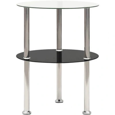 Image of vidaXL 2 Tier Side Table Transparent &amp; Black 38 cm Tempered Glass