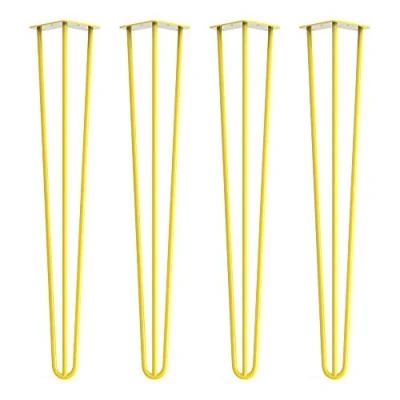 Image of 4 x Hairpin Legs from DT IRONCRAFT 71cm 3 Rod / 10mm, Yellow Colour with Floor Protector Feet &amp; Screws Standard Desk, Dining Table