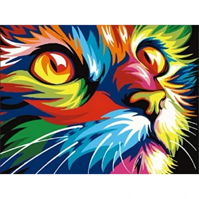 Image of OWN4B Cross Stitch Kits Stamped, Colorful Cat Printed Pattern 11CT 14.2x18.1 inch DIY Embroidery Kit (Cat)