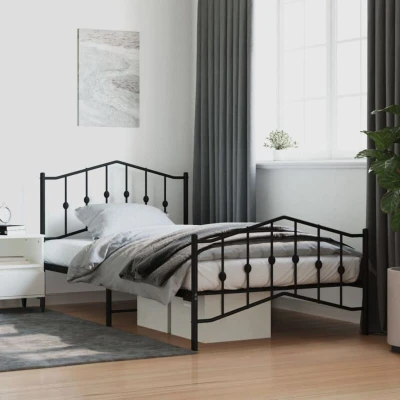 Image of vidaXL Metal Bed Frame without Mattress with Footboard Black 107x203cm