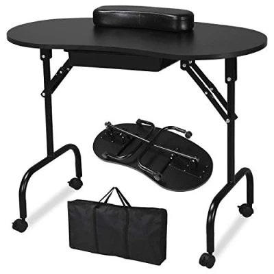 Image of Yaheetech Folding Manicure Nail Table Beauty Technician Desk Workstation with Drawer, Bag/Wrist Rest Black