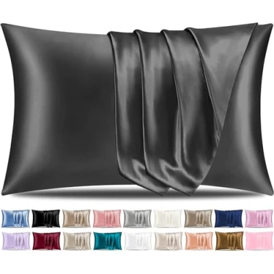 Image of Pamposh Satin Silk Pillowcases For Hair And Skin 2 Pack Standard Size with Envelope Closure (2 Pcs (50 x 75 cm), Charcoal)