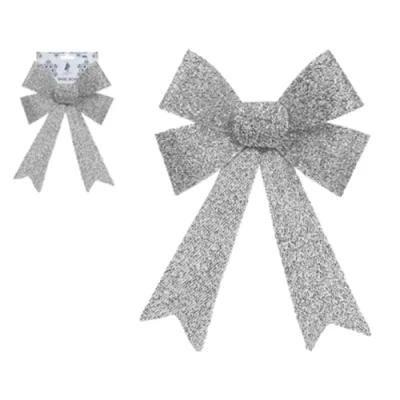 Image of PMS 30cm Silver Tinsel Christmas Bow Decorations