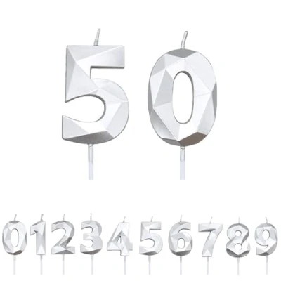 Image of FUZVOL Birthday Candles, Number 50 Candle, Silver Candle for Cake, Happy Cake Candles Topper Decorations