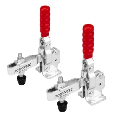 Image of POWERTEC 2PK Toggle Clamp, 500 lbs Holding Capacity, 12130 Quick Release Vertical Clamps w/Antislip Rubber Pressure Tip for Woodworking Jigs and Fixtures, Welding, Drill Press, Crosscut Sled (20335)