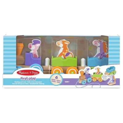 Image of Melissa &amp; Doug 14608 Rocking Farm Animals First Play Wooden Pull Train, Multi Colour