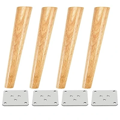 Image of Qrity 4 PCS Wooden Furniture Legs Wood Sofa Cabinet Feet Oblique Tapered Table TV 35CM Height with Non Slip Mat, Screws &amp; Mounting Plate
