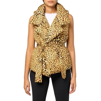 Image of Norma Kamali Women&#039;s Sleeveless Sleeping Bag Vest, Cheetah Patch, S