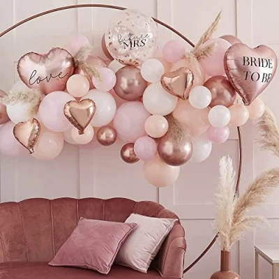Image of Ginger Ray Hen Do Party Rose Gold &amp; Pink Foil Confetti Balloons Arch Decoration 80