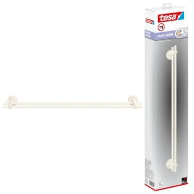 Image of tesa MOON white Towel Rail No Drill Holder matt Waterproof Includes Removable Glue Solution 112 mm x 640 50