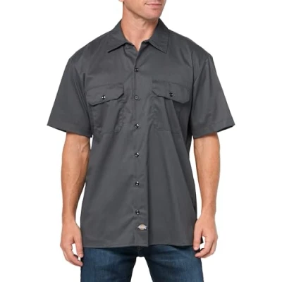 Image of Dickies Men&#039;s Flex Relaxed Fit Short Sleeve Work Shirt, Charcoal, XL