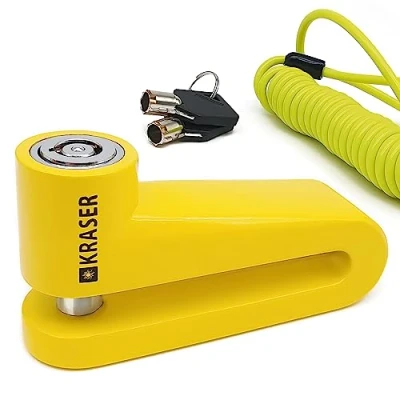 Image of KRASER KR710Y Motorcycle Disc Lock, ø10mm Pin, Highly Deterrent, Anti Drill Compact Security Easy to Transport, Universal Theft Wheel Brake Lock for Motorbike Scooter Electric Bike Bicycle