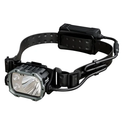 Image of Fenix HP35R SAR, Rechargeable Ultra Powerful Head Torch 4000 Lumens 450m 500hrs Max High Friction Rubber Headband for Helmet Use 10,000mAh Battery Red Rear Safety Light Power Bank IP66