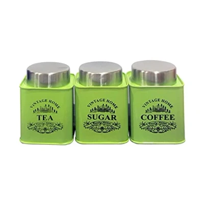 Image of Nobel Set of 3 Tea Coffee Sugar Canisters Vintage Home (Lime)