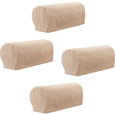 Image of VIKAUL Armrest Covers Stretch Armchair Slipcovers Set of 4 Arm Caps Anti Slip Rest Sofa Chair Furniture Protector for Chair, Recliner, Sofa,Khaki