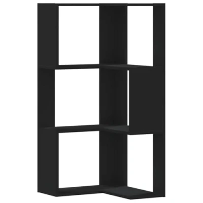 Image of vidaXL Corner Bookcase 3 Tier Black Bookshelf, Engineered Wood, 50x50x102 cm for Living Room, Bedroom, Office, Kitchen
