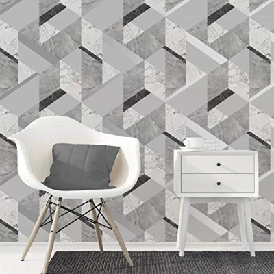 Image of Fine Decor Marblesque Geometric Marble Wallpaper Grey and Silver FD42302