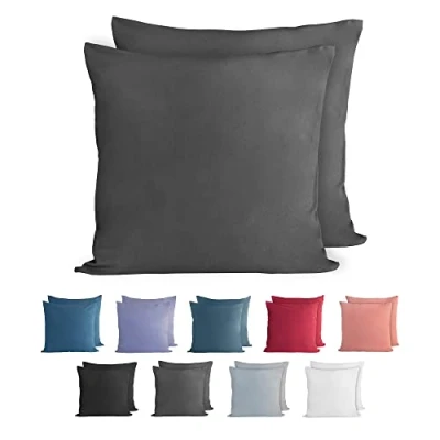 Image of Komfortec 100% cotton cushion covers, set of 2, 50 x cm, super soft premium jersey pillowcase, 150 g/m², cover, anthracite