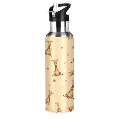 Image of JUMBEAR Cartoon Giraffe Water Bottle Acuum Insulated Stainless Steel Leakproof Wide Mouth with Straw Lid for Fitness Gym and Outdoor Sports 22OZ