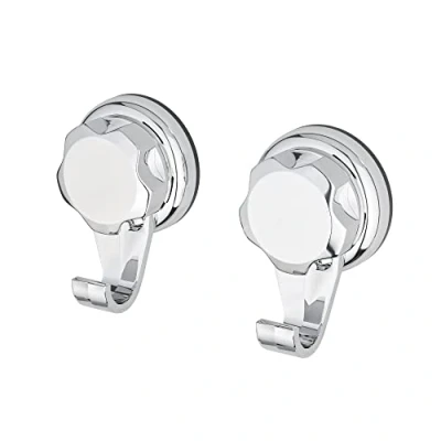 Image of Compactor Bestlock Bath Small Hooks Set of 2, Chrome, Suction Cup tool Free Installation, Rustproof and Waterproof