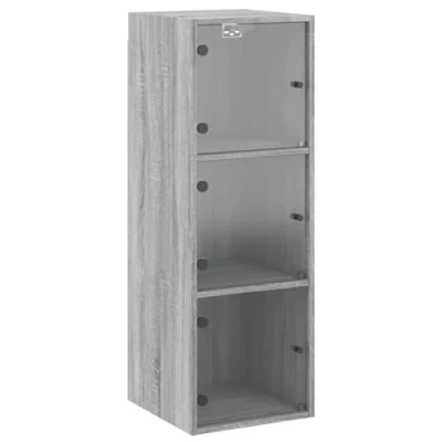 Image of vidaXL Wall Cabinet with Glass Doors Grey Sonoma 35x37x100 cm