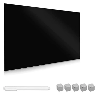 Image of Navaris Magnetic Glass Board Black 60 x 40 cm Dry Wipe Writing Memo Notice Whiteboard for Wall, Kitchen, Office Includes Marker and Magnets